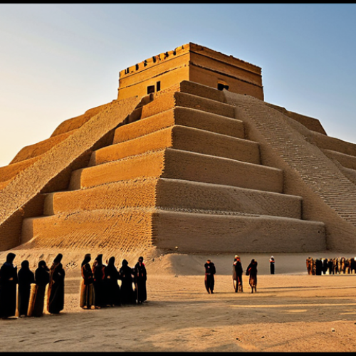 인류 최초의 도시 우르 - **

"The Ziggurat of Ur at sunset, a towering mud-brick structure in the Mesopotamian landscape, ful...