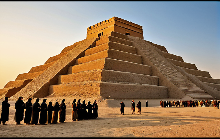 인류 최초의 도시 우르 - **

"The Ziggurat of Ur at sunset, a towering mud-brick structure in the Mesopotamian landscape, ful...